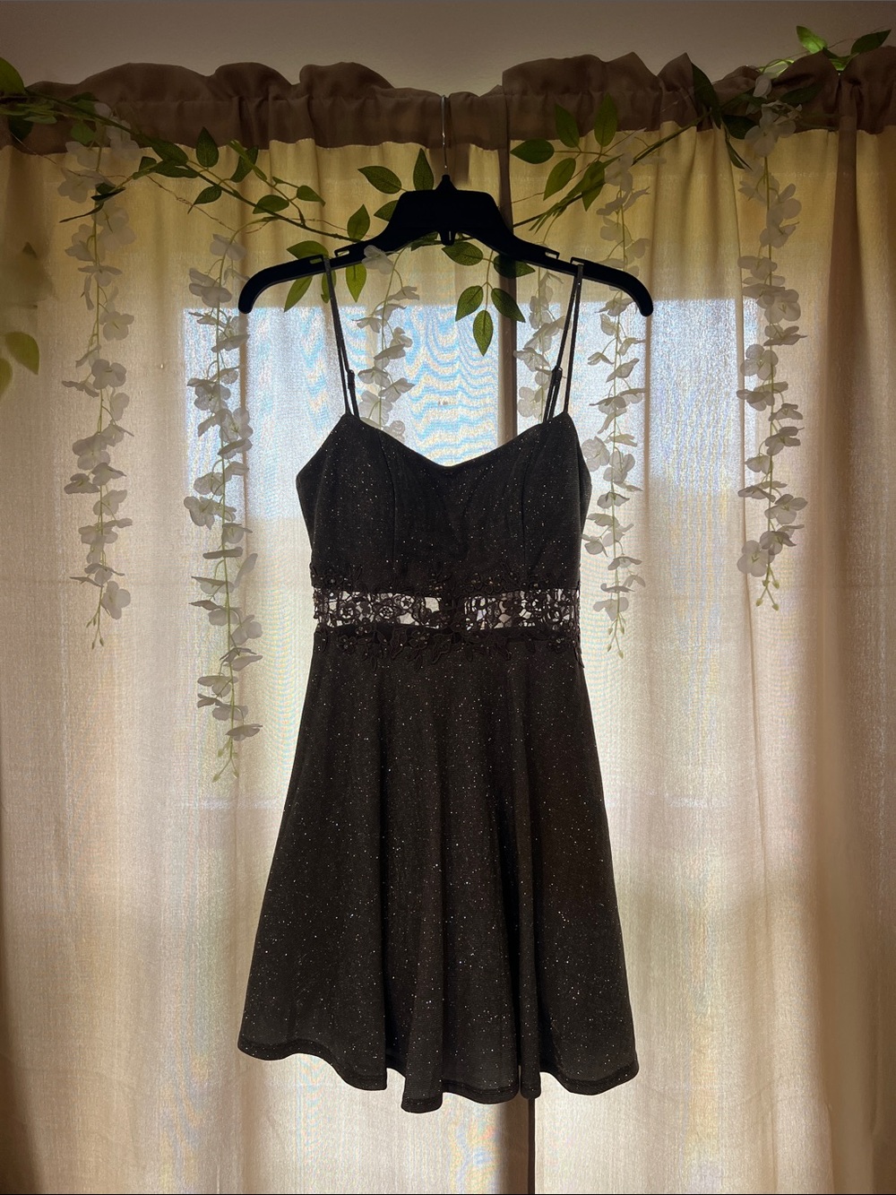 City Studio Silver Glitter Lace-Waist Mini Dress